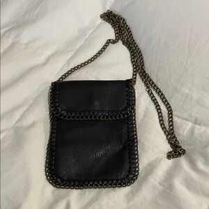 Black | Curb Chain Trim| Faux Leather | Whipstitching | Chain Strap | Crossbody